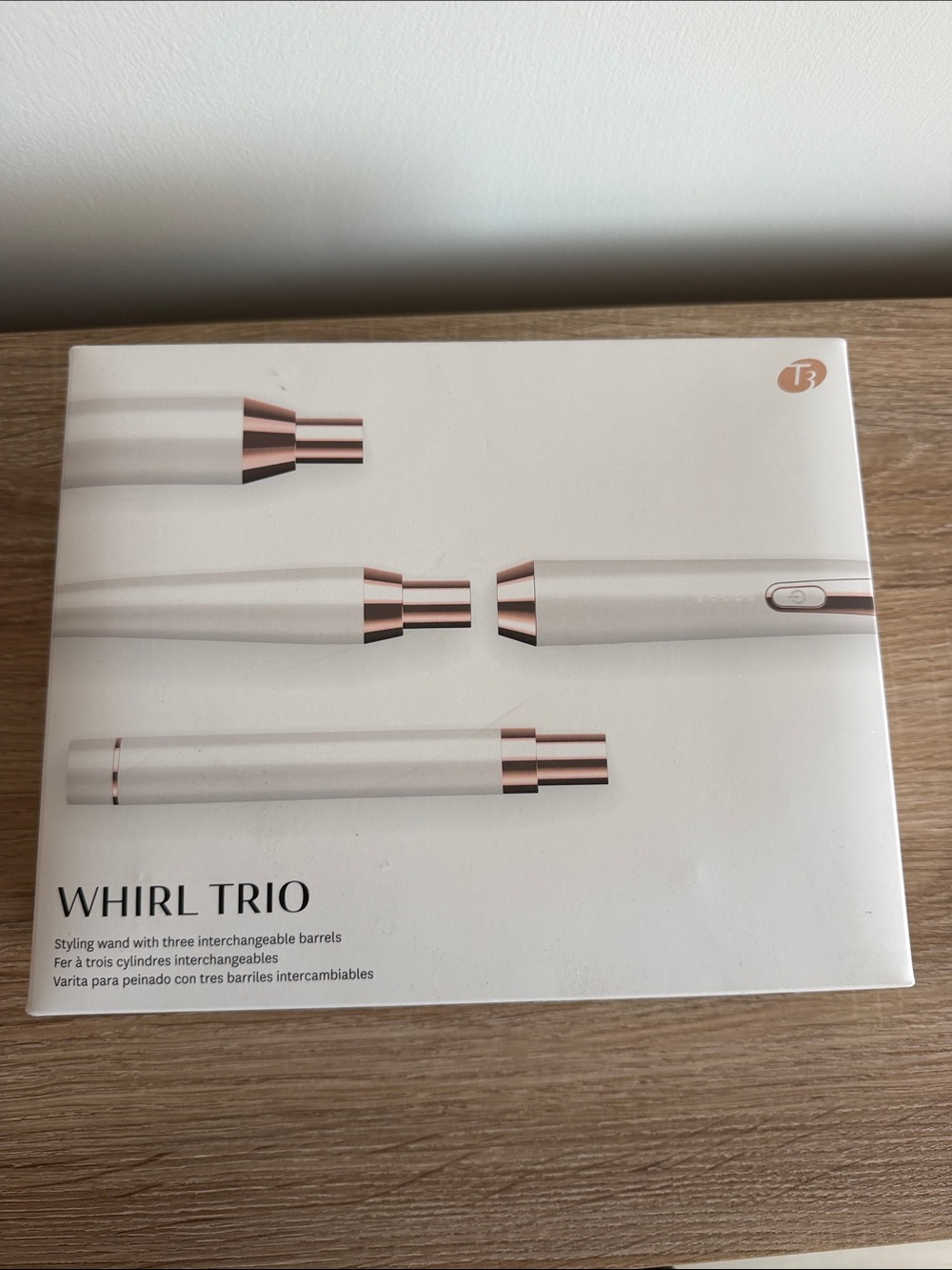 T3 Whirl Trio Styling Wand in White with Rose Gold Accents